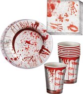 Halloween Tafel dekken Halloween feestartikelen bloederige print 12x bordjes/12x drink bekers/20x servetten - Horror tafeldecoratie