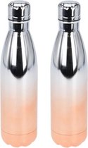 2x pièces de thermos en acier inoxydable / flacons isolants pour les déplacements 500 ml métallisé orange / rose - Thermos flasks