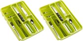 2x stuks bestekbakken/bestekhouders lime groen 40 x 30 x 7 cm - 2 lagen - Keuken opberg accessoires
