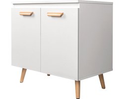 Luxiqo Wastafel Onderkast - Wastafel Onderkast met Uitsparing - Wastafelmeubel - Badkamerkast - Wit/Eiken - 60 x 40 x 60.5 cm