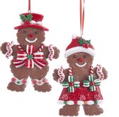 Kurt S. Adler kersthangers gingerbread jongetje en meisje met strik set van 2 stuks
