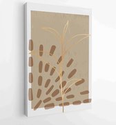 Canvas schilderij - Botanical and golden line wall art vector set. Earth tone boho foliage line art drawing with abstract shape. 4 -    – 1827852725 - 50*40 Vertical