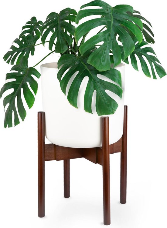 LifeGoods Planten Standaard - Uitschuifbare Bloempothouder - Plantentafel - 20 tot 30 cm - Donker Bamboe