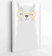 Canvas schilderij - LLama vector print wearing glasses vector illustration. Summer hand-drawing print cute alpaca cartoon character -  Productnummer 1356989081 - 115*75 Vertical