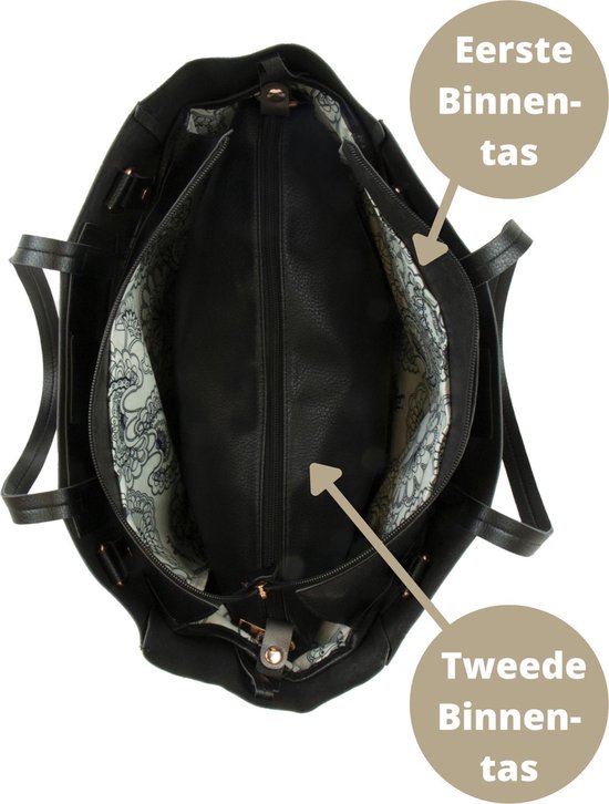 Grote Zwarte Luiertas Schoudertas Avoca Tote Coal - Uitneembare Binnentassen - Lederlook van Little Company — afbeelding 4