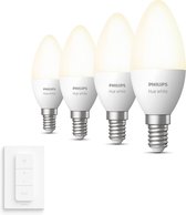 Philips Hue White E14 Uitbreidingspakket - 4 Kaarslampen en Dimmer Switch - Warmwit Licht - Dimbaar