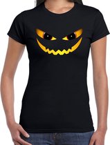 Halloween - Duivel gezicht halloween verkleed t-shirt zwart voor dames - horror shirt / kleding / kostuum 2XL