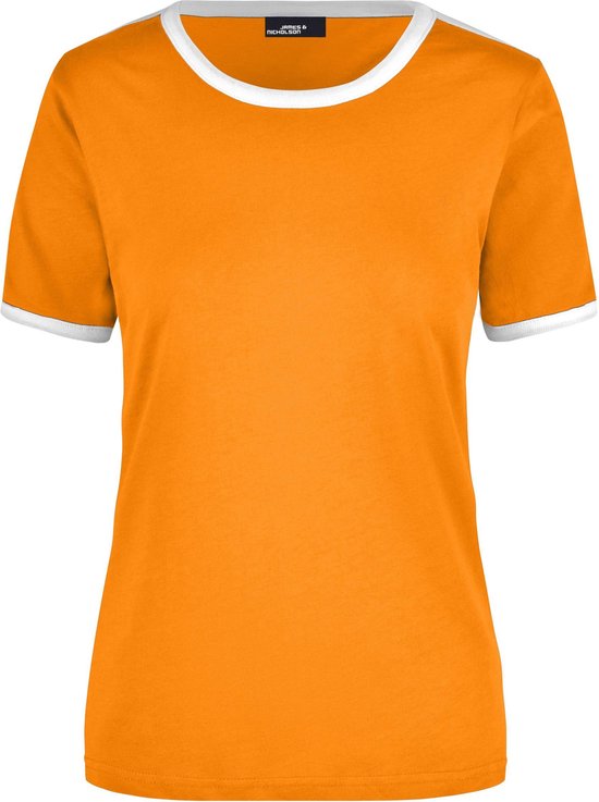 Basic ringer t-shirt - oranje met wit - dames - katoen - 160 grams - basic shirts / kleding S