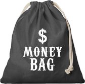 Canvas geldzak Moneybag met dollar teken zwart - 25 x 30 cm - Cowboy/Wilde Westen boef/dief verkleedaccessoires