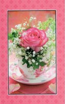 Een mooie wenskaart met een roze roos. Een dubbele wenskaart inclusief envelop en in folie verpakt. Te gebruiken voor diverse gelegenheden bijvoorbeeld verjaardagen, zomaar, bedankt, afscheid, beterschap, veel geluk etc.