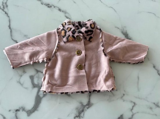 Baby meisjes jas imitatiebont panterprint roze 100% Polyester (2 kanten draagbaar) verkrijgbaar in de maten 56 t/m 86