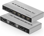 NÖRDIC KVM-101 KVM switch 2 in naar 1 uit - 2x PC naar 1x DP 1.2 4K60Hz - 3x USB - Grijs
