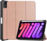 Case2go - Tablet hoes geschikt voor Apple iPad Mini 6 (2021) - 8.3 inch - Tri-Fold Book Case - Apple Pencil Houder - Rosé Goud