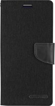 Telefoonhoesje geschikt voor iPhone 13 Mini - Mercury Canvas Diary Wallet Case - Hoesje met Pasjeshouder - Zwart