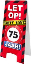 waarschuwingsbord 75 jaar 58 x 26 cm karton rood