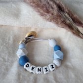 Speenkoord Deniz | Speenkoord personaliseren | Speenketting |Poederblauw - Niagara - Graniet | Speenclip | Tante Mi