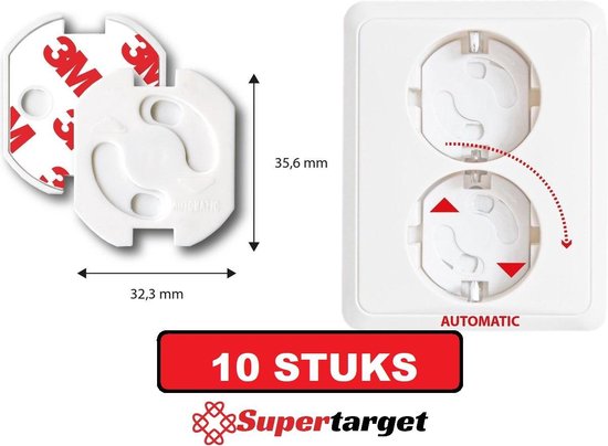 Supertarget stopcontact beveiliging 10 stuks in plastic verpakking 3m - zelfklevende stopcontact beveiligers 10 stuks - stopcontact beschermers 10 stuks - zelfklevende stopcontact beveiligers 10 stuks - bescherming - kind - 10 stuks