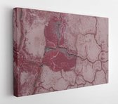 Canvas schilderij - The red wall with natural defects: faults, cracks, chips, scratches, crevasses, roughness. Part of the old wall. Could be used as background for design.  -