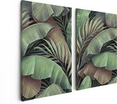 Artaza Canvas Schilderij Tweeluik Tropische Bladeren  - 80x60 - Foto Op Canvas - Canvas Print
