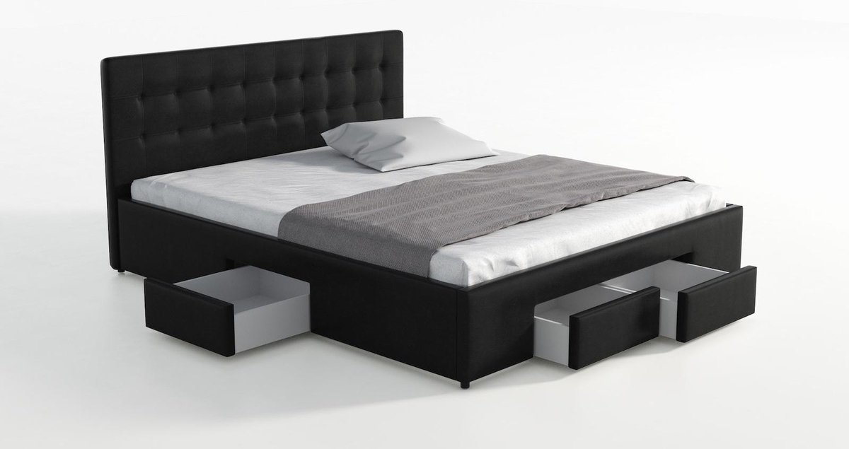 Meubella - Tweepersoonsbed Milo - Zwart - 160x200 cm