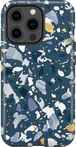 Apple iPhone 13 Pro Telefoonhoesje - Extra Stevig Hoesje - 2 lagen bescherming - Met Marmerprint - Terrazzo - Donkerblauw