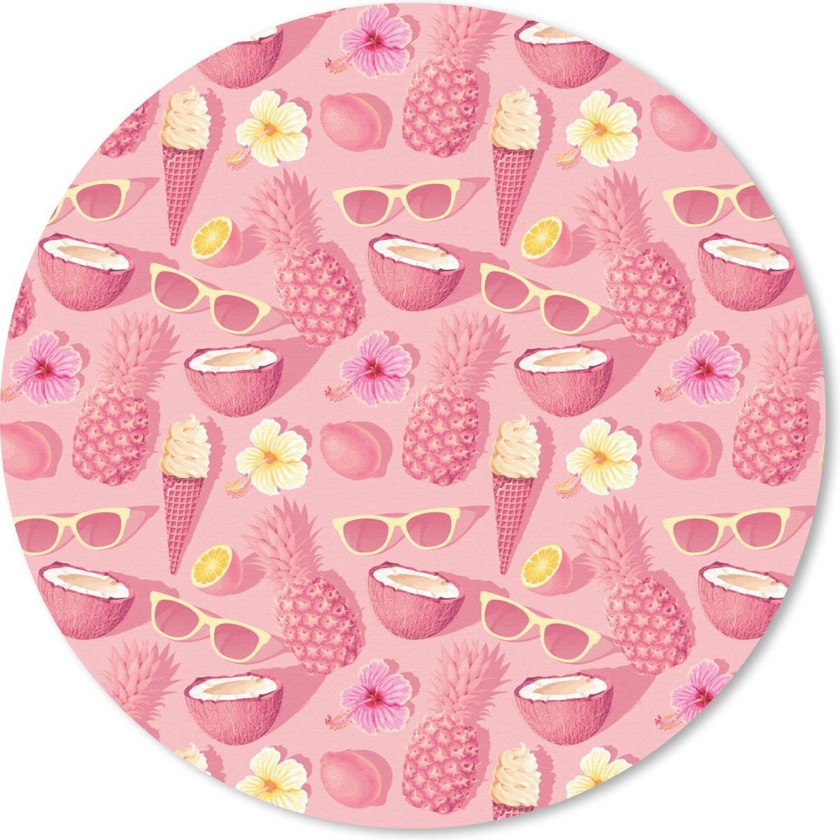 Muismat rond 30x30 cm - Mousepad Zomer - Roze - Patroon - Ronde muismatten