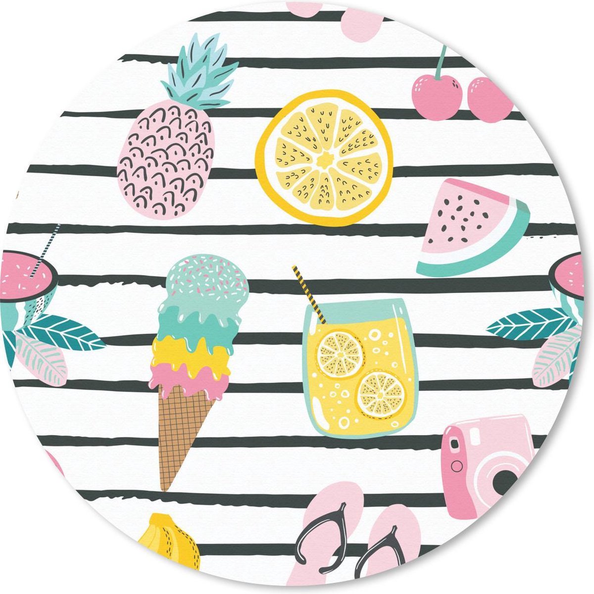 Muismat rond 20x20 cm - Mousepad Zomer - Elementen - Pastel - Ronde muismatten
