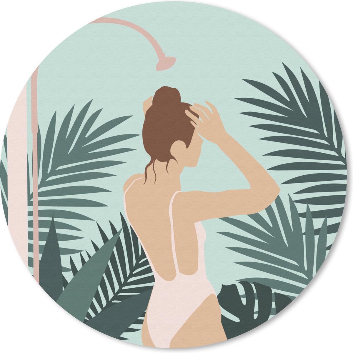 Muismat rond 20x20 cm - Mousepad Zomer - Vrouw - Bladeren - Ronde muismatten