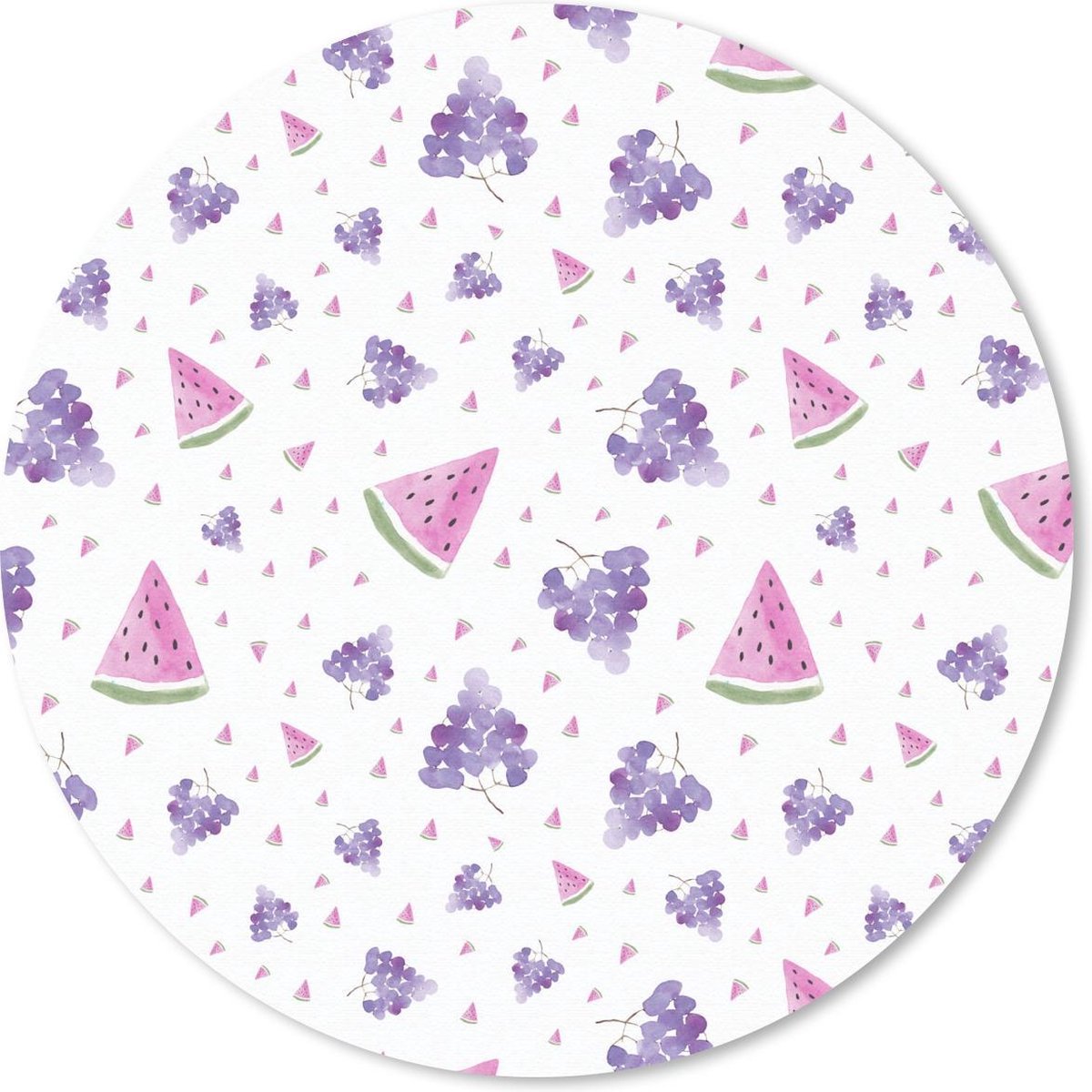 Muismat rond 20x20 cm - Mousepad Druiven - Watermeloen - Design - Pastel - Ronde muismatten