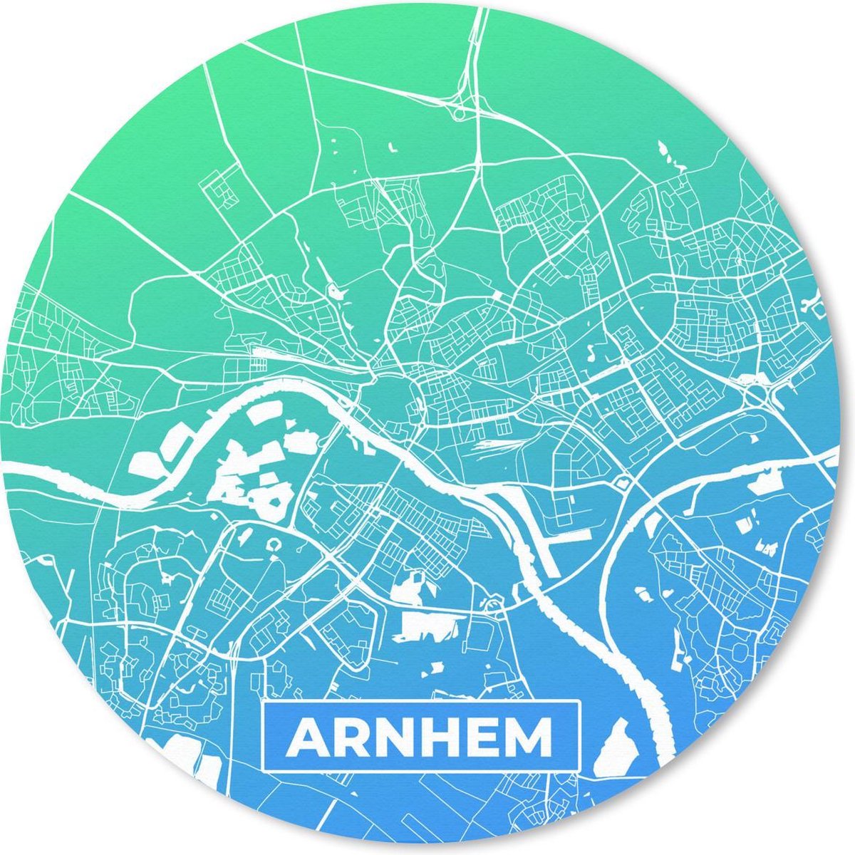 Muismat rond 20x20 cm - Mousepad Stadskaart - Arnhem - Blauw - Groen - Ronde muismatten