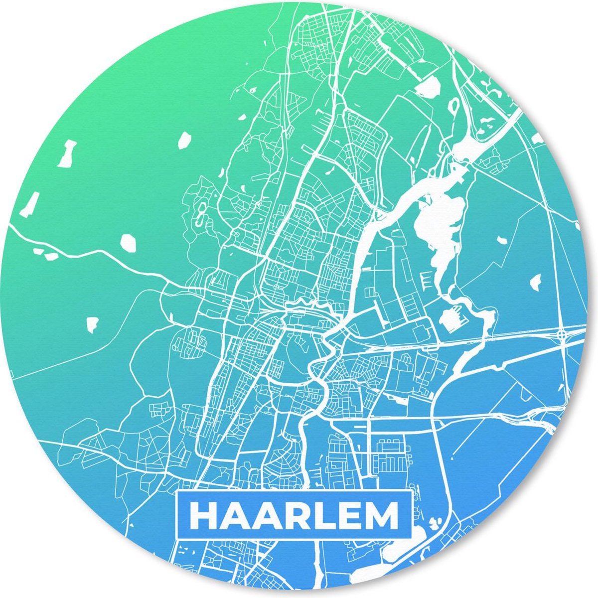 Muismat rond 40x40 cm - Mousepad Stadskaart - Haarlem - Blauw - Groen - Ronde muismatten