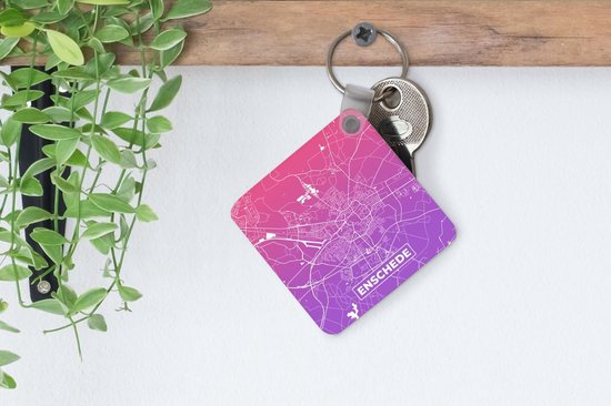 Porte-clés - Plan de la ville - Enschede - Pays- Nederland - Violet - Plastique - Carte