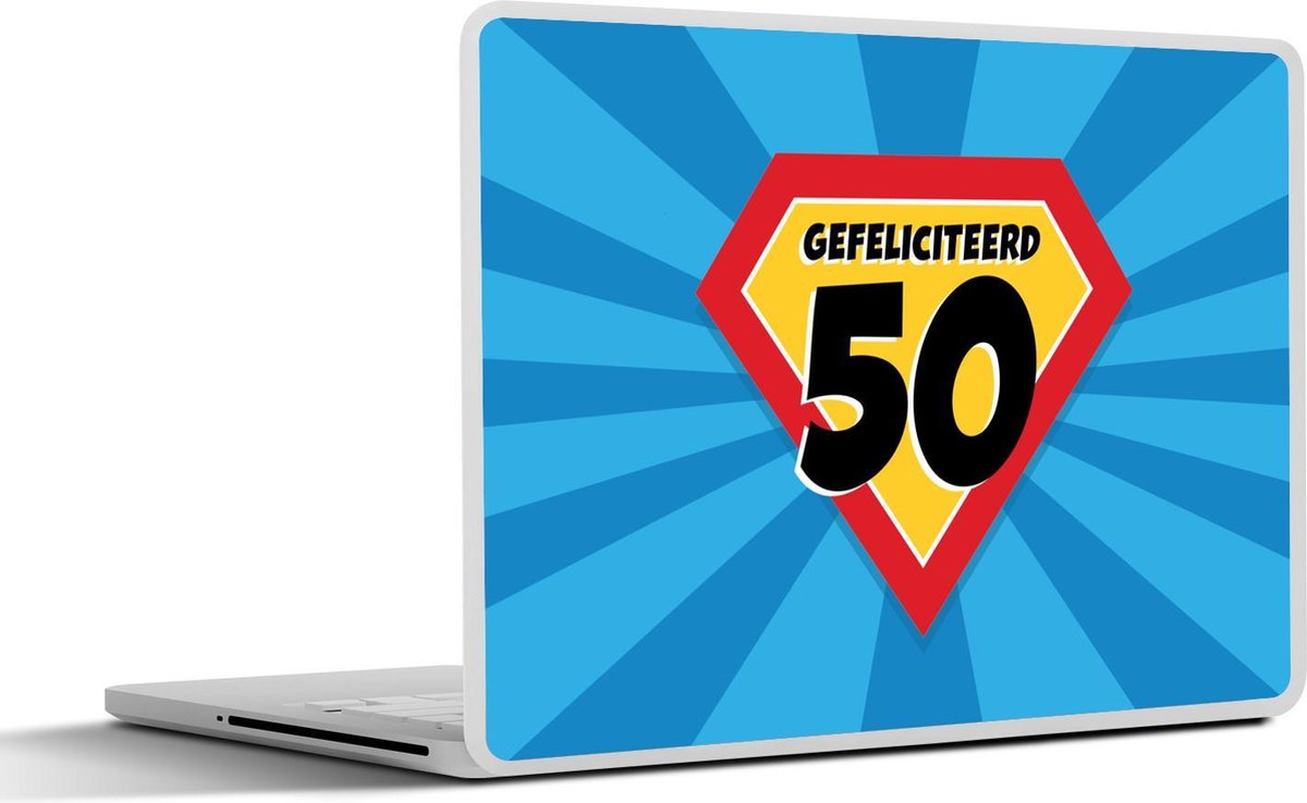 Laptop sticker - 17.3 inch - Verjaardag - 50 jaar versiering - Superheldencape - 40x30cm - Laptopstickers - Laptop skin - Cover