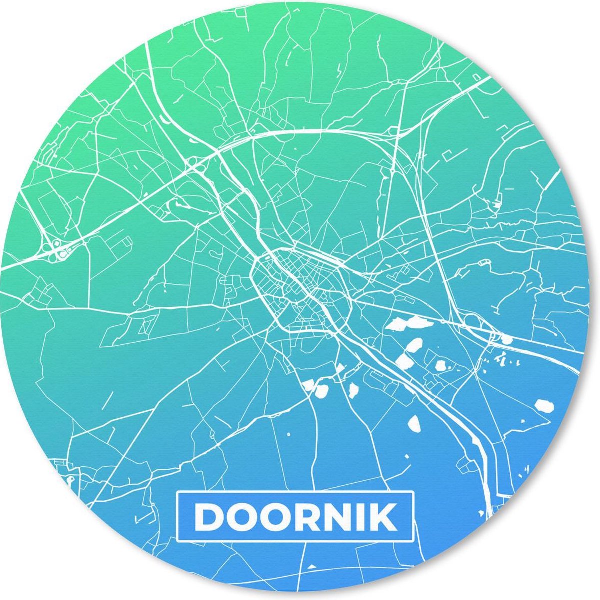 Muismat rond 50x50 cm - Mousepad Stadskaart - Doornik - Blauw - België - Ronde muismatten