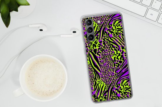 Coque Samsung Galaxy S21 Plus - Imprimé animal - Zebra - Néon - Violet - Siliconen - Sinterklaas - Noël - Cadeaux - Cadeaux chaussures