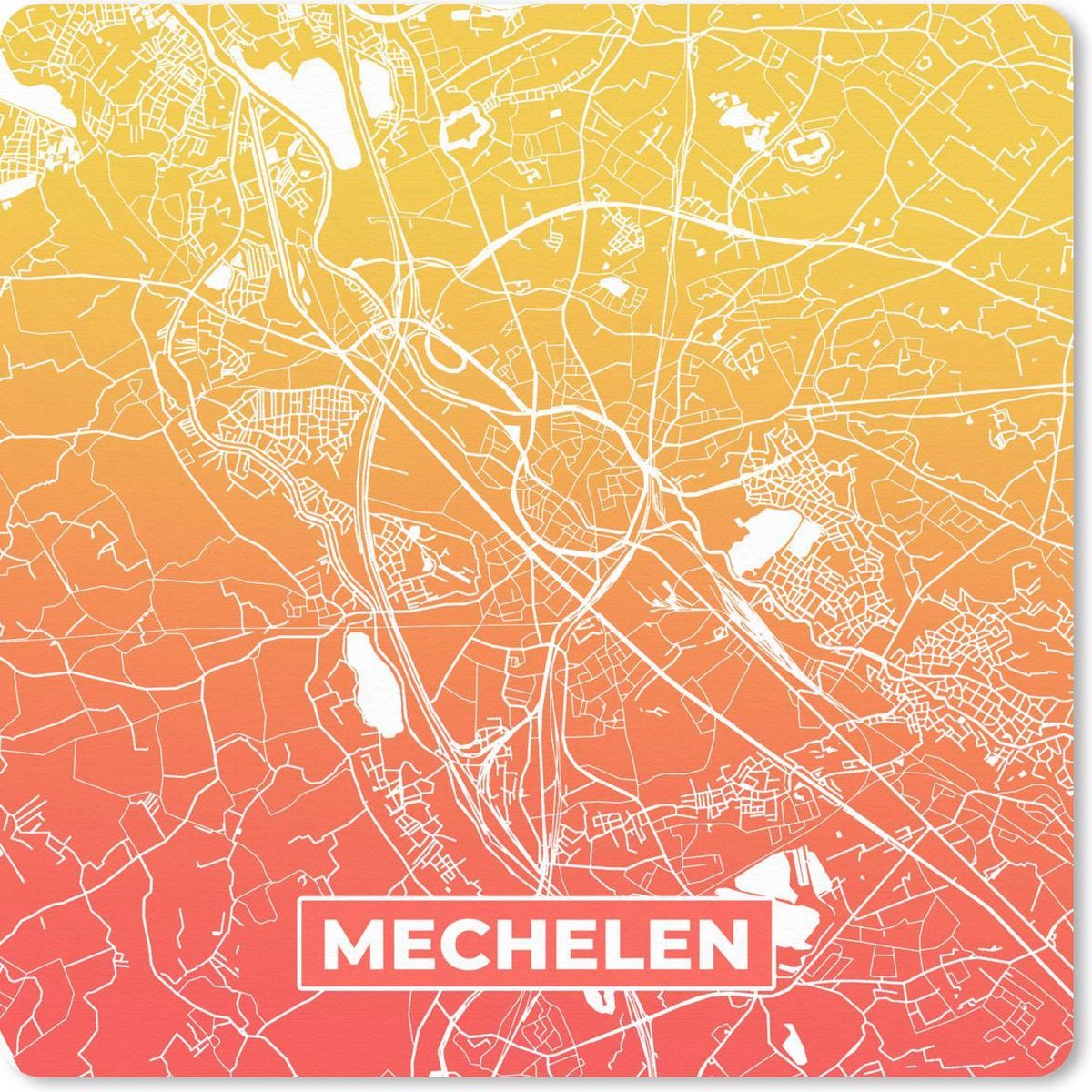 Muismat 30x30 cm - Mousepad Stadskaart - Mechelen - Oranje - Geel - Muismatten