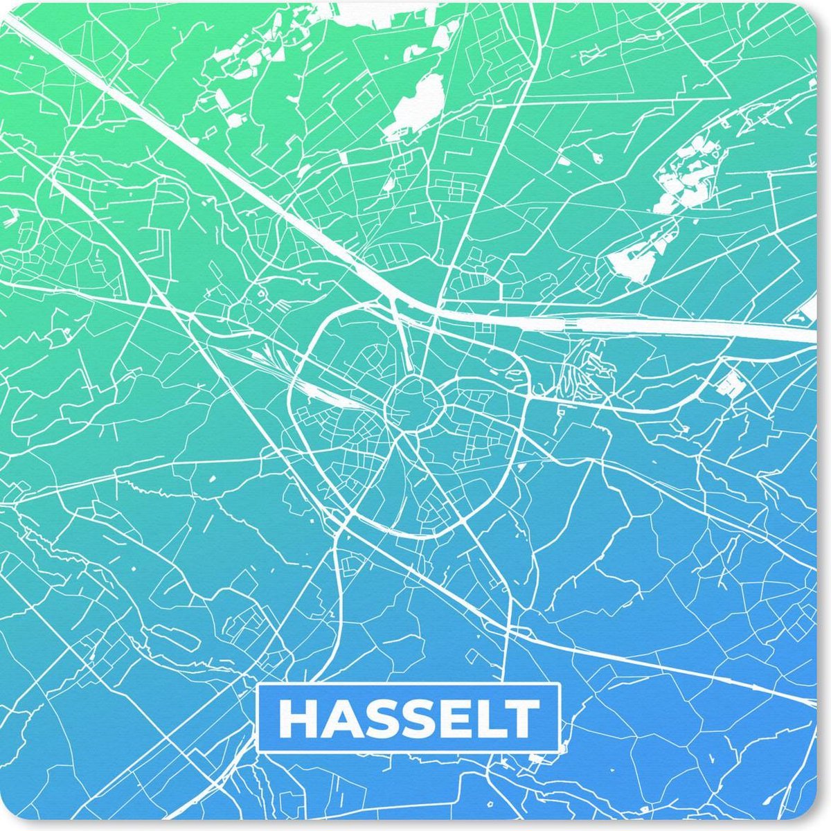 Muismat 30x30 cm - Mousepad Stadskaart - België - Hasselt - Blauw - Muismatten