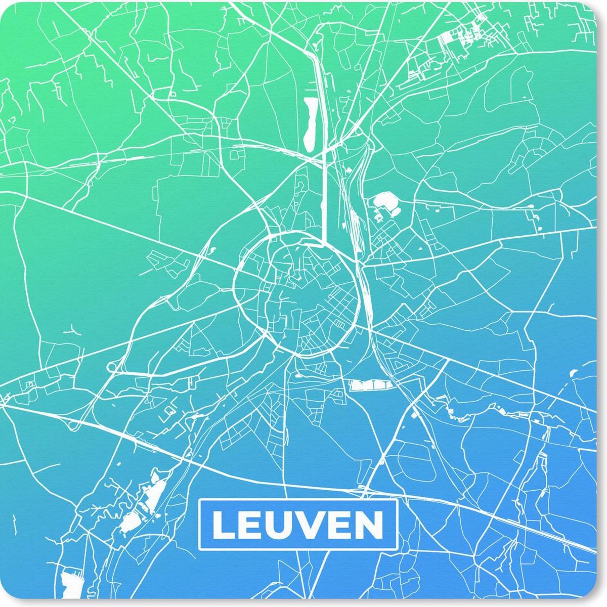 Muismat 30x30 cm - Mousepad Stadskaart - Leuven - België - Blauw - Muismatten