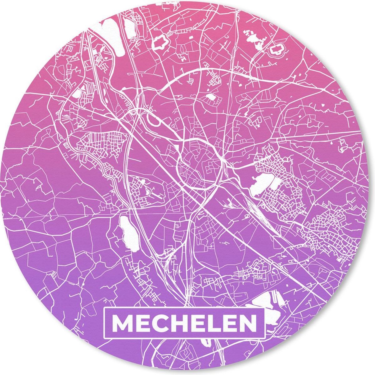 Muismat rond 40x40 cm - Mousepad Stadskaart - Mechelen - Paars - België - Ronde muismatten