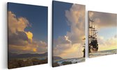 Artaza - Triptyque de peinture sur toile - Bateau pirate sur la côte au coucher du soleil - 120x60 - Photo sur toile - Impression sur toile