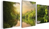 Artaza - Triptyque de peinture sur toile - Cygne sur l' Water dans la forêt - 120x60 - Photo sur toile - Impression sur toile