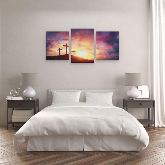 Artaza - Triptyque de peinture sur toile - Crucifixion de Jésus-Christ - Trois croix - 120x60 - Photo sur toile - Impression sur toile