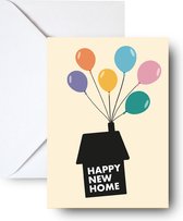 Studio Emo - 2 stuks - New home wenskaart met envelop - Sleutels van nieuw huis - Housewarming kaart - A6 kleurrijke print