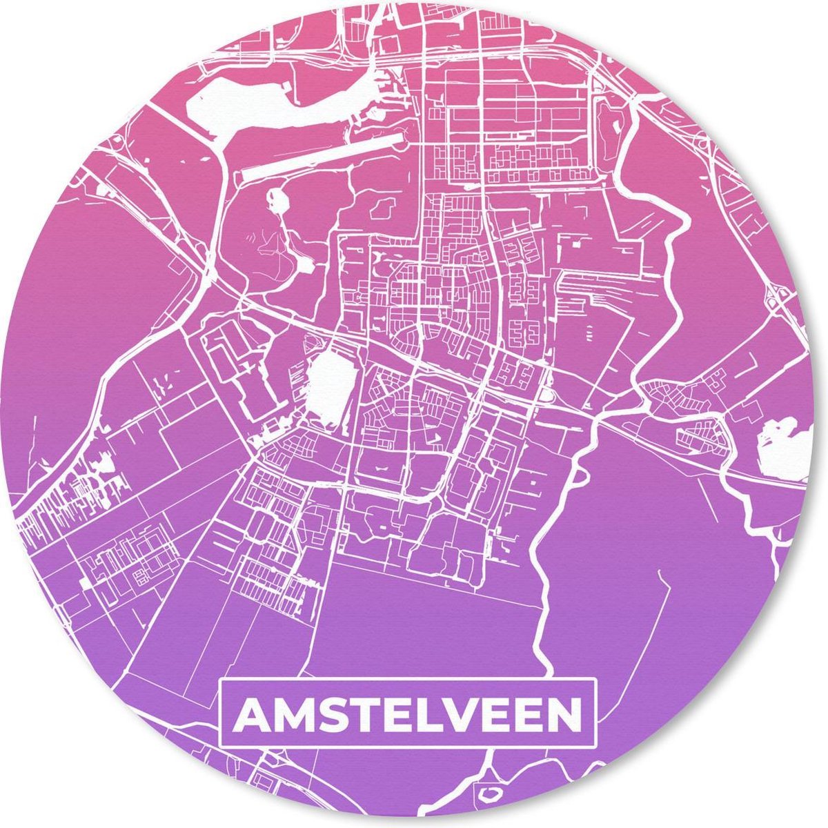 Muismat rond 20x20 cm - Mousepad Stadskaart - Amstelveen - Paars - Ronde muismatten