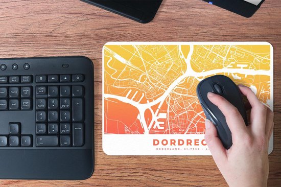Muismat 27x18 cm - Mousepad Stadskaart - Dordrecht - Nederland - Geel - Muismatten