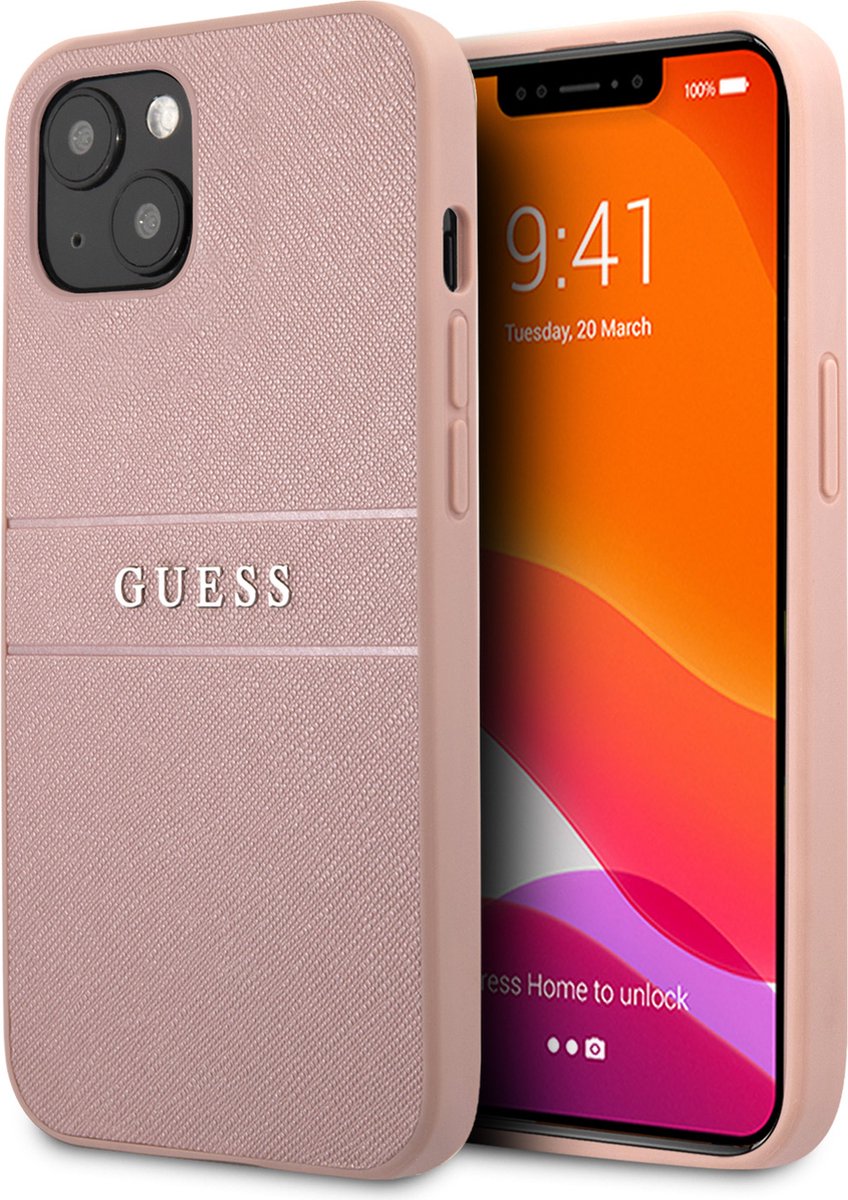 Guess Saffiano PU leren Backcase iPhone 13 hoesje Roze