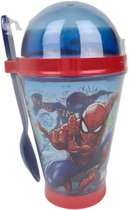 Kinderbeker met lepel - Yoghurt beker - Spiderman - Rood / Blauw - Beker - Kunststof - 2 Delig - Muesli beker