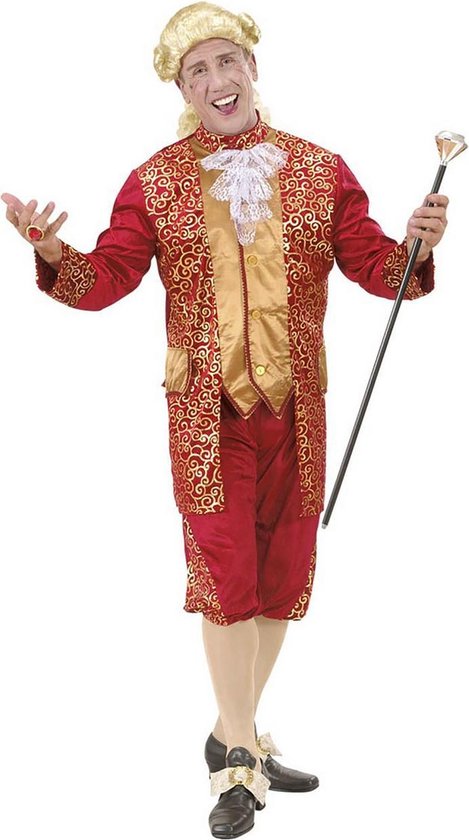 Widmann - Middeleeuwen & Renaissance Kostuum - Markies Fluweel Bordeaux Rood Beethoven Kostuum Man - Rood, Goud - Medium - Carnavalskleding - Verkleedkleding