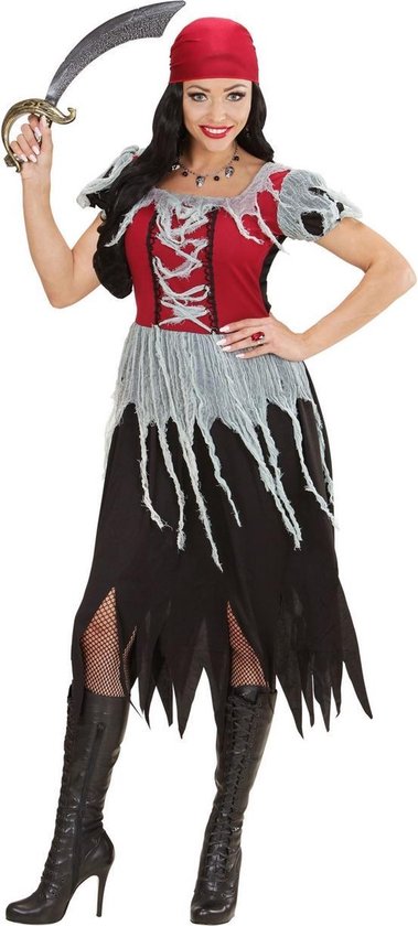 Widmann - Piraat & Viking Kostuum - Boekanier Killer Piraten Dame - Vrouw - Rood, Zwart - Small - Carnavalskleding - Verkleedkleding