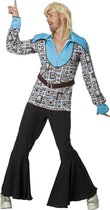 Wilbers & Wilbers - Hippie Kostuum - Hippie Hemd Block The Sixties Man - blauw - Maat 48 - Carnavalskleding - Verkleedkleding